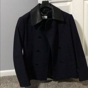 SANDRO PEACOAT WITH REMOVABLE LEATHER PIECE